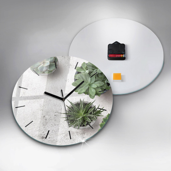 Ceas rotund de perete din sticlă Plante decorative