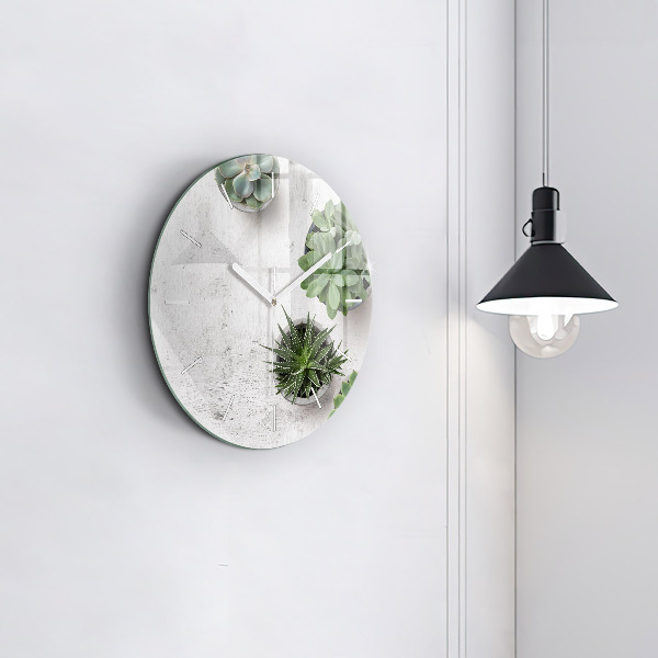 Ceas rotund de perete din sticlă Plante decorative
