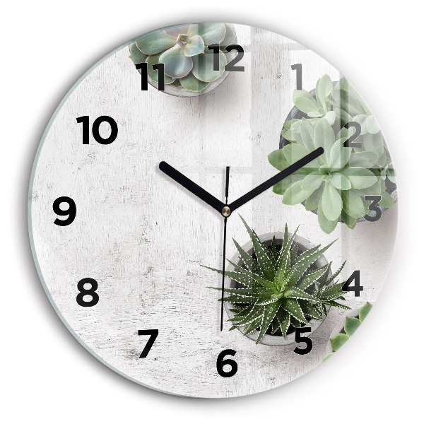 Ceas rotund de perete din sticlă Plante decorative