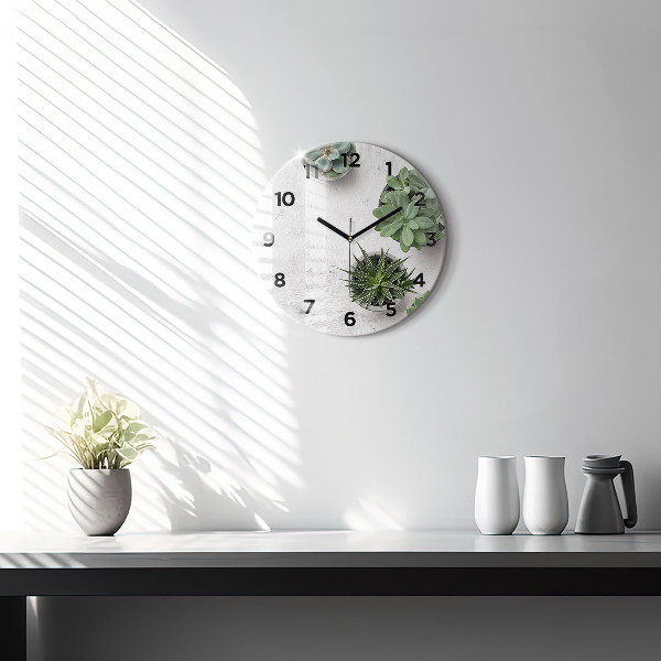 Ceas rotund de perete din sticlă Plante decorative