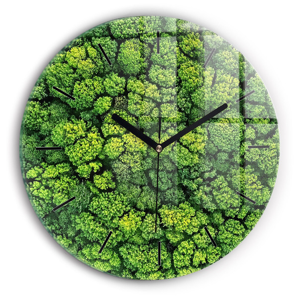 Ceas rotund de perete din sticlă Pădure de sus
