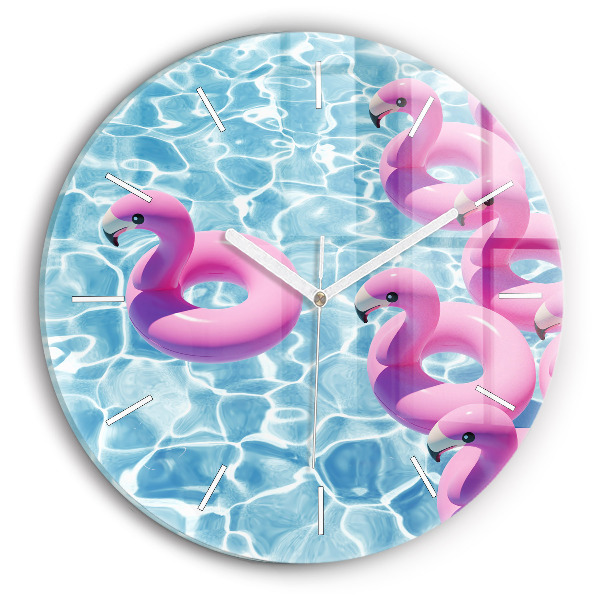 Ceas rotund de perete din sticlă Gonflabile Flamingos