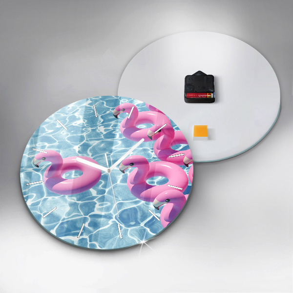 Ceas rotund de perete din sticlă Gonflabile Flamingos