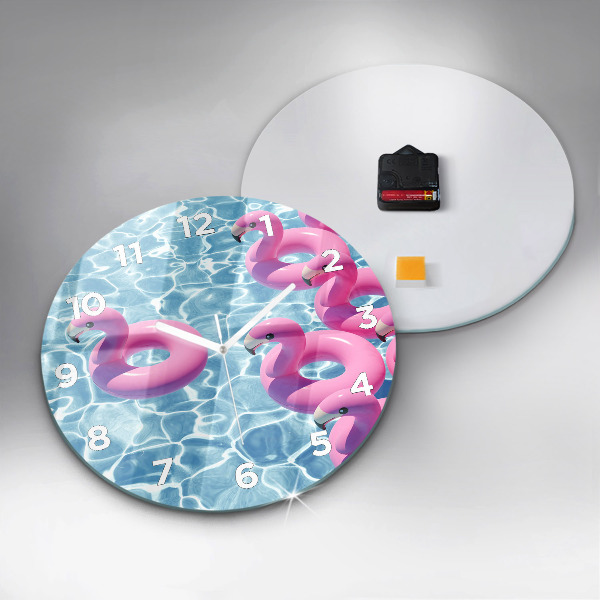 Ceas rotund de perete din sticlă Gonflabile Flamingos