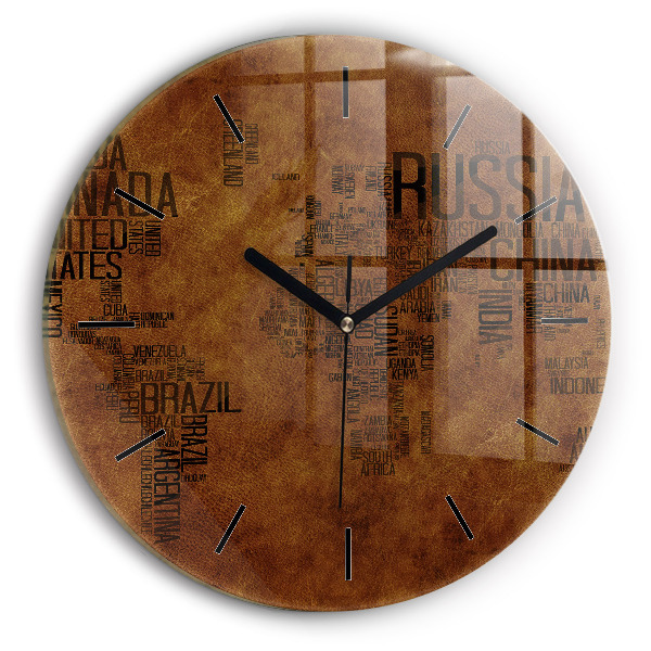 Ceas rotund de perete din sticlă Hartă și nume de țară