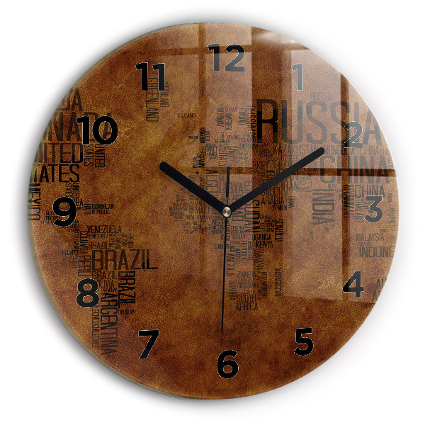 Ceas rotund de perete din sticlă Hartă și nume de țară