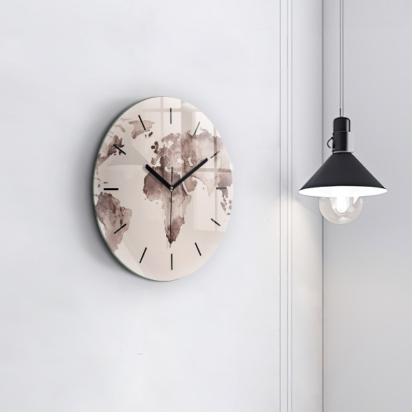 Ceas rotund de perete din sticlă Harta lumii acuarela