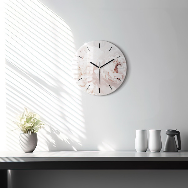 Ceas rotund de perete din sticlă Flori de bujor