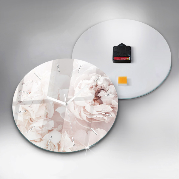 Ceas rotund de perete din sticlă Flori de bujor