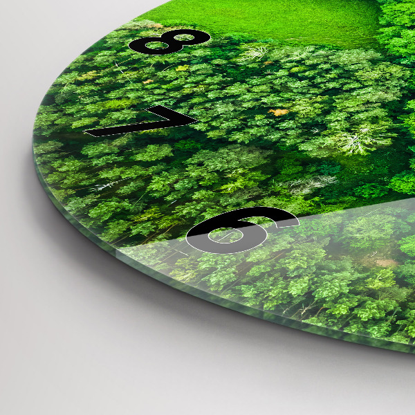 Ceas rotund de perete din sticlă Râu în pădure