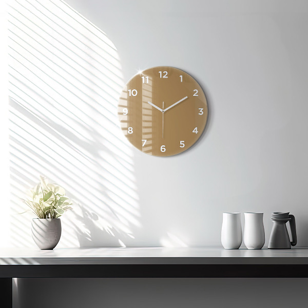 Ceas rotund de perete din sticlă Bej
