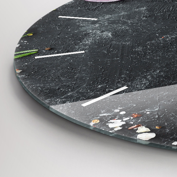 Ceas rotund de perete din sticlă Legume pe masă