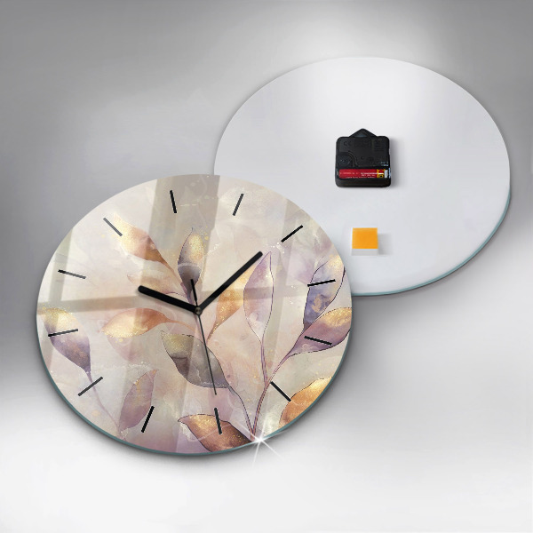 Ceas rotund de perete din sticlă Frunze boho abstracte