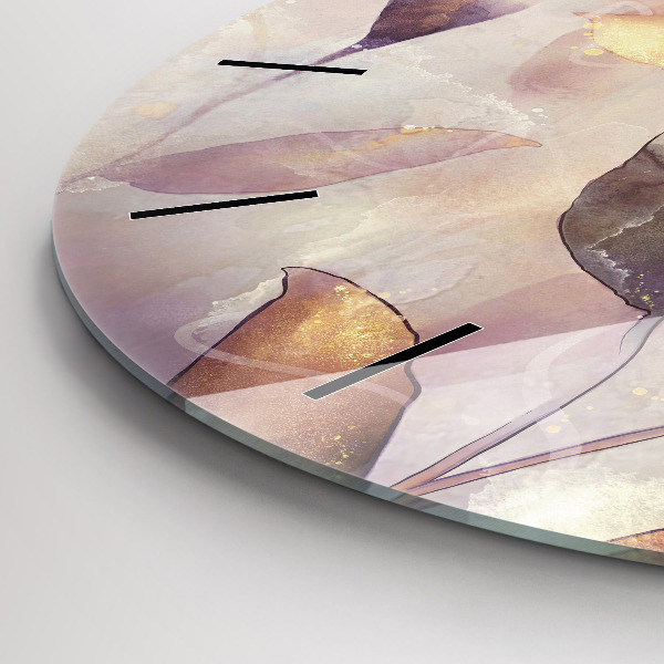 Ceas rotund de perete din sticlă Frunze boho abstracte
