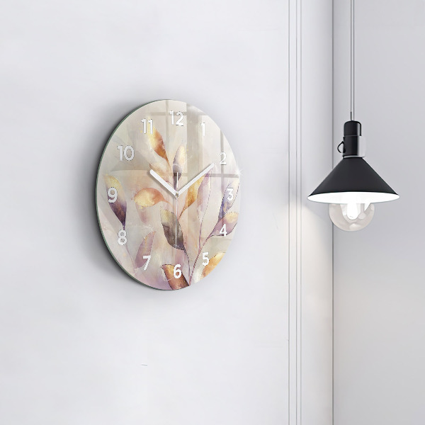 Ceas rotund de perete din sticlă Frunze boho abstracte