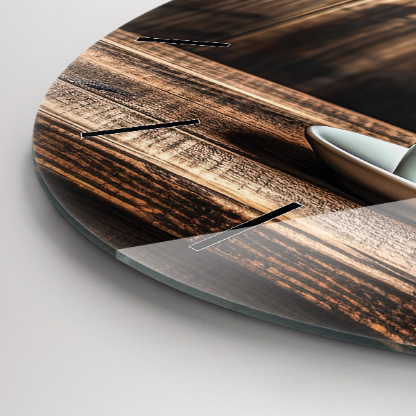 Ceas rotund de perete din sticlă O cană de cafea