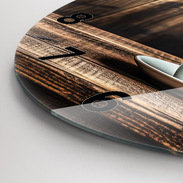 Ceas rotund de perete din sticlă O cană de cafea