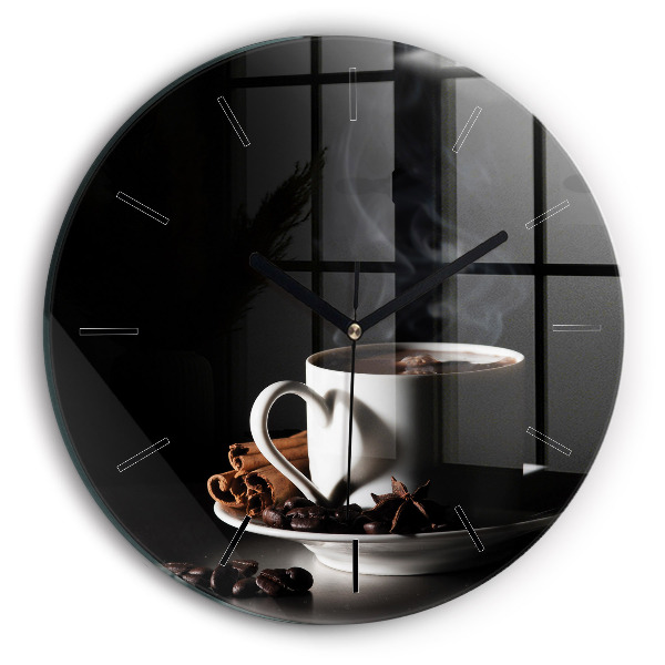 Ceas rotund de perete din sticlă O ceașcă de cafea