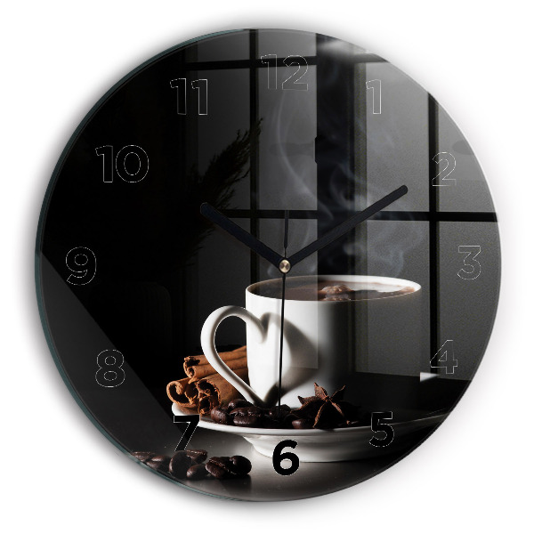 Ceas rotund de perete din sticlă O ceașcă de cafea