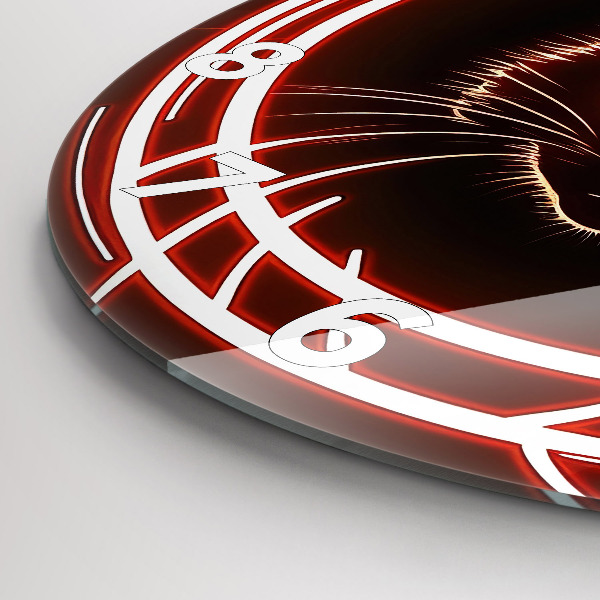 Ceas rotund de perete din sticlă Pisica cu ochii roșii