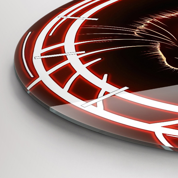 Ceas rotund de perete din sticlă Pisica cu ochii roșii