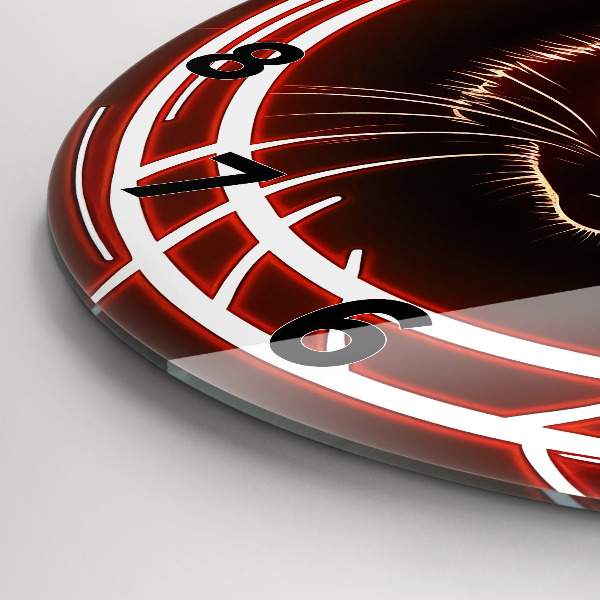 Ceas rotund de perete din sticlă Pisica cu ochii roșii