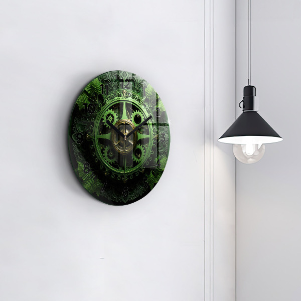 Ceas rotund de perete din sticlă Mecanism verde