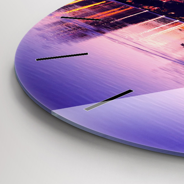 Ceas rotund de perete din sticlă Panorama de seara a orasului