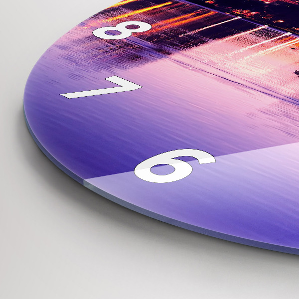 Ceas rotund de perete din sticlă Panorama de seara a orasului