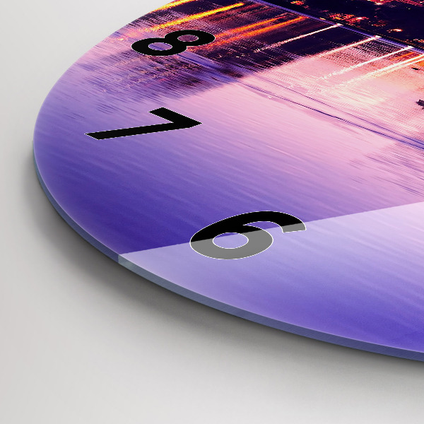 Ceas rotund de perete din sticlă Panorama de seara a orasului