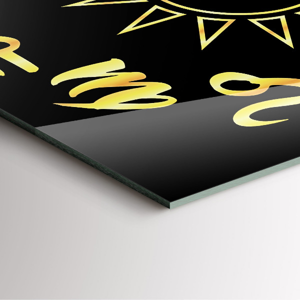 Ceas din sticlă pătrat Zlatá astrologická znamení na černém pozadí.